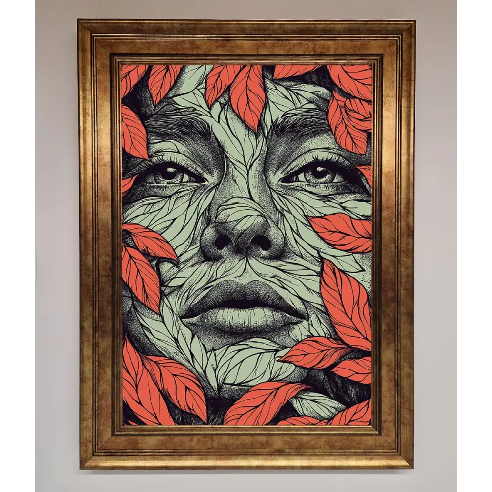 Red Leaves Face Framed Print - B0 (100 x 141 cm) / Bronze - Framed Print