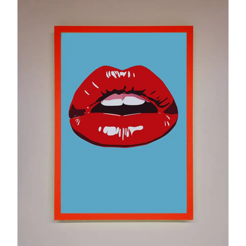 Red Lips Contemporary Framed Poster - B0 (100 x 141 cm) / Neon Red - Framed Print
