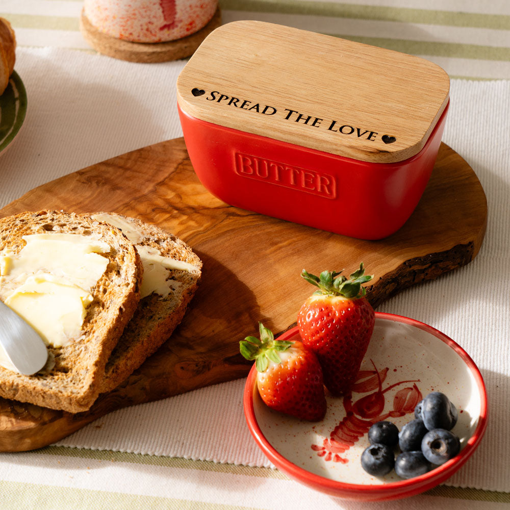 Red lobster mini ceramic dish with red ceramic butter dish and bamboo lid engraved spread the love