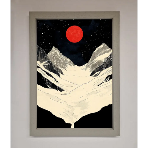 Red Moon On The Planet Framed Poster - A3 (29.7 x 42 cm) / Grey - Framed Print