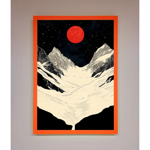 Red Moon On The Planet Framed Poster - A3 (29.7 x 42 cm) / Neon Orange - Framed Print
