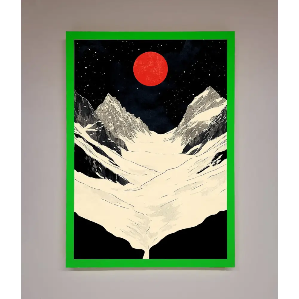 Red Moon On The Planet Framed Poster - B0 (100 x 141 cm) / Neon Dark Green - Framed Print