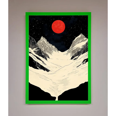 Red Moon On The Planet Framed Poster - B0 (100 x 141 cm) / Neon Dark Green - Framed Print