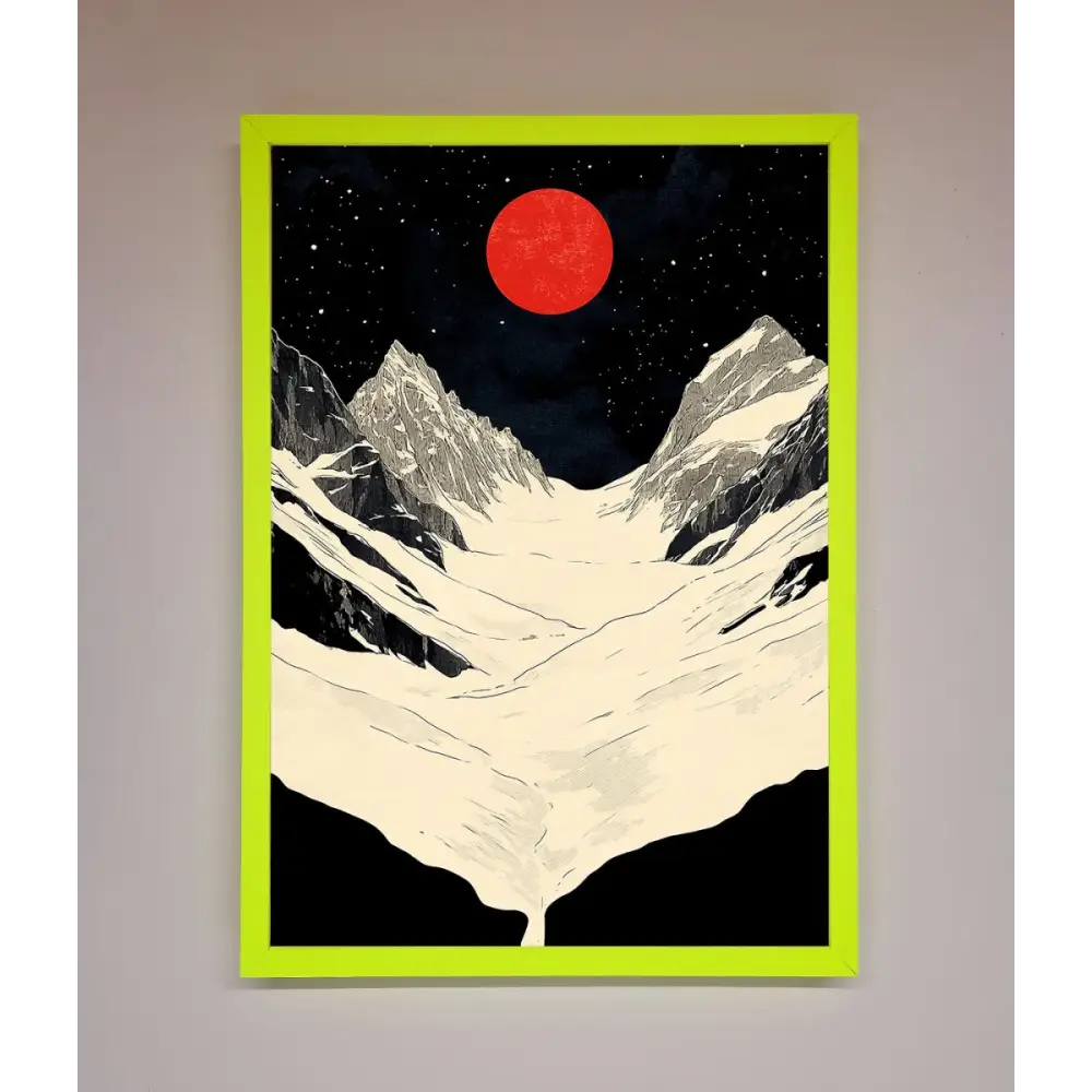 Red Moon On The Planet Framed Poster - B0 (100 x 141 cm) / Neon Green - Framed Print