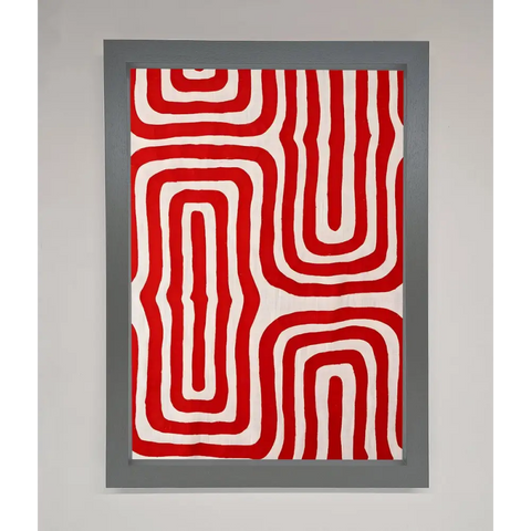 Red Waves Abstract Art Framed Poster - A3 (29.7 x 42 cm) / Dark Grey - Framed Print