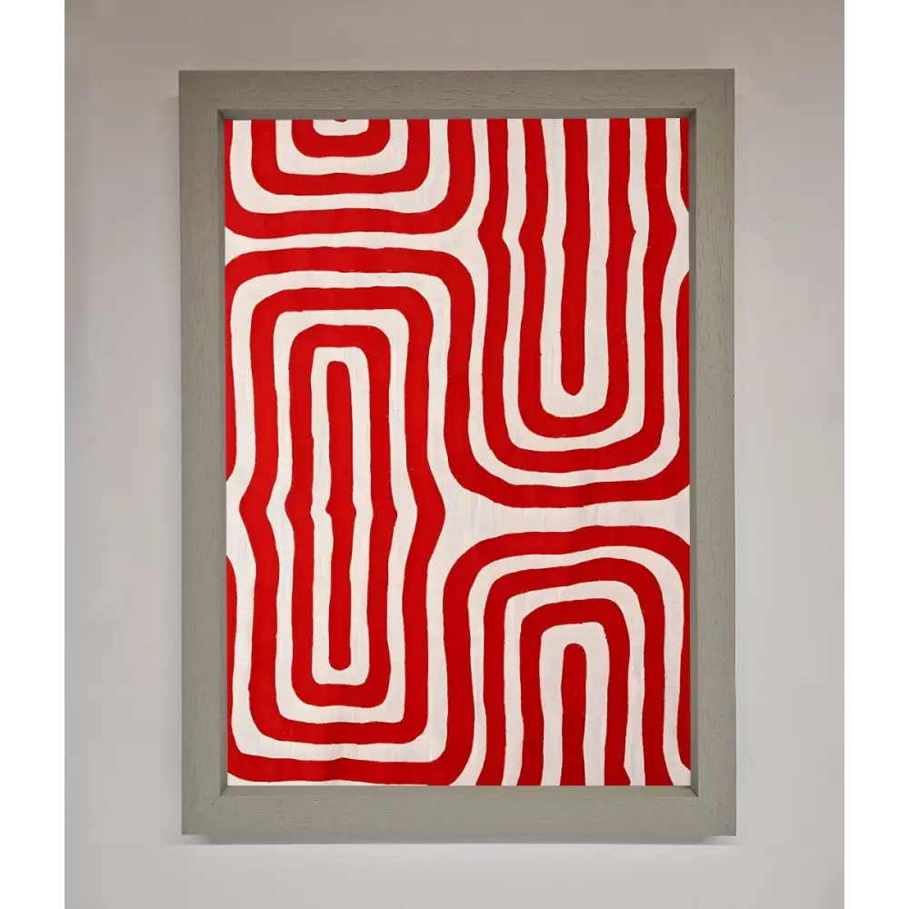 Red Waves Abstract Art Framed Poster - A3 (29.7 x 42 cm) / Grey - Framed Print