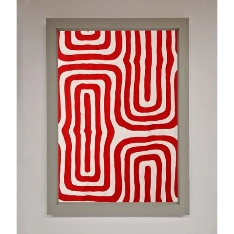 Red Waves Abstract Art Framed Poster - A3 (29.7 x 42 cm) / Grey - Framed Print