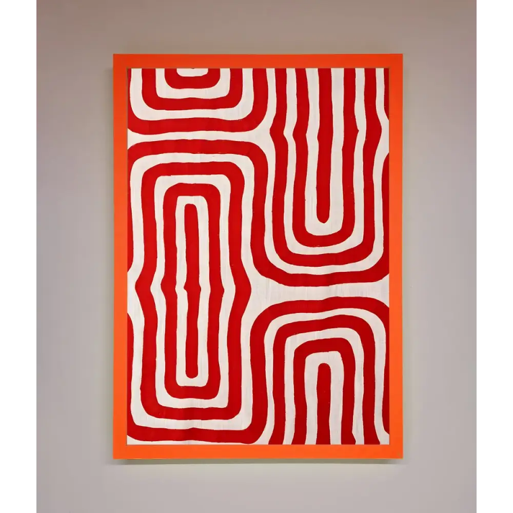 Red Waves Abstract Art Framed Poster - A3 (29.7 x 42 cm) / Neon Orange - Framed Print