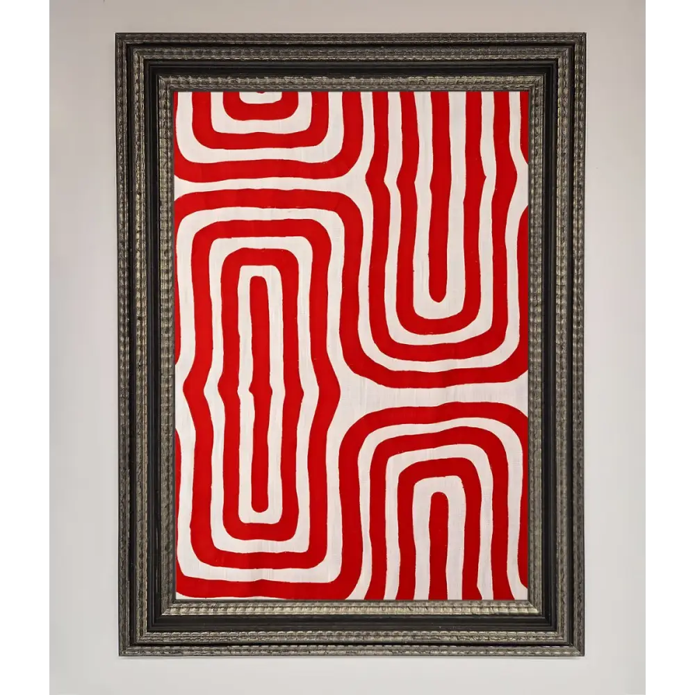Red Waves Abstract Art Framed Poster - A3 (29.7 x 42 cm) / Ornate Silver Black - Framed Print