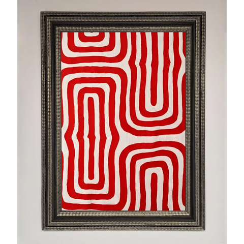 Red Waves Abstract Art Framed Poster - A3 (29.7 x 42 cm) / Ornate Silver Black - Framed Print