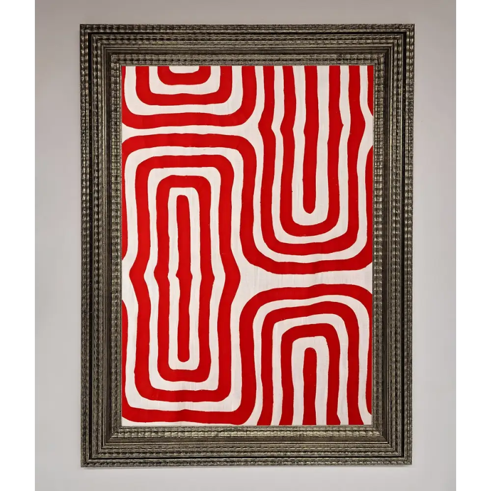Red Waves Abstract Art Framed Poster - A3 (29.7 x 42 cm) / Ornate Silver - Framed Print