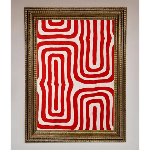 Red Waves Abstract Art Framed Poster - A3 (29.7 x 42 cm) / Ornate Gold - Framed Print