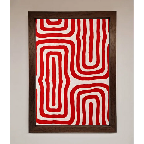 Red Waves Abstract Art Framed Poster - A3 (29.7 x 42 cm) / Walnut - Framed Print