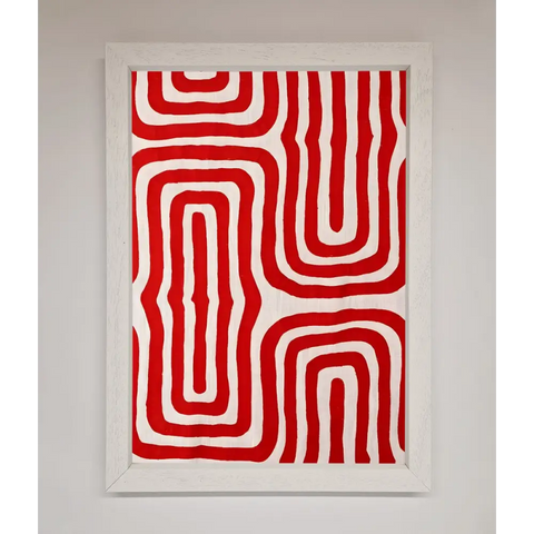 Red Waves Abstract Art Framed Poster - A3 (29.7 x 42 cm) / White - Framed Print