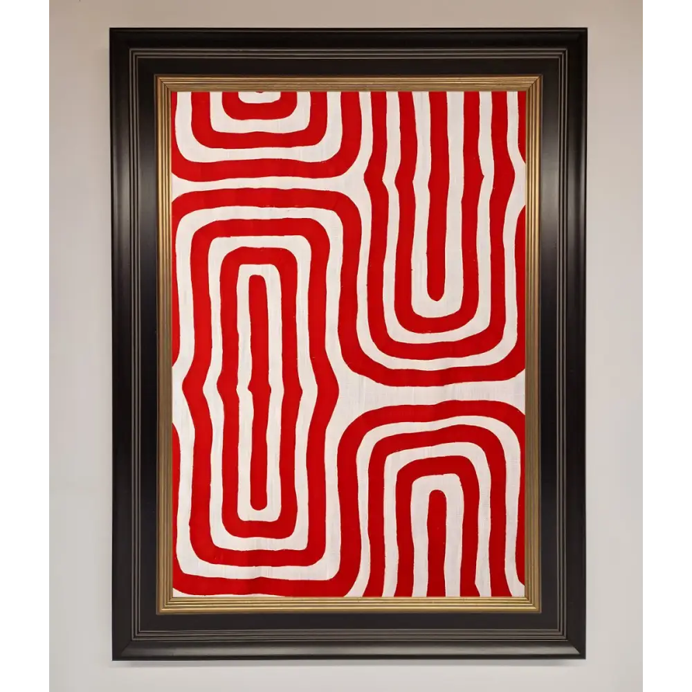 Red Waves Abstract Art Framed Poster - B0 (100 x 141 cm) / Black Gold - Framed Print