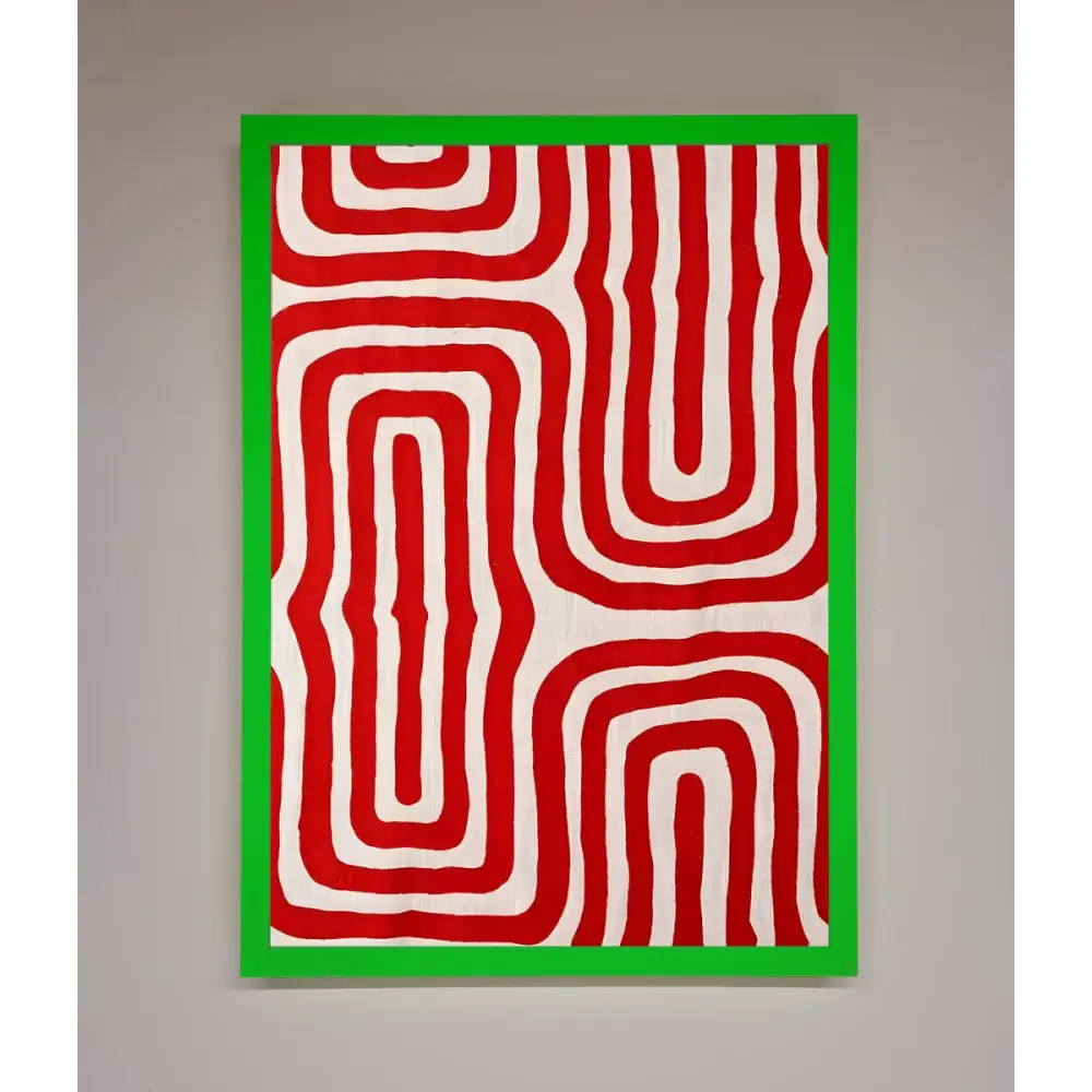 Red Waves Abstract Art Framed Poster - B0 (100 x 141 cm) / Neon Dark Green - Framed Print