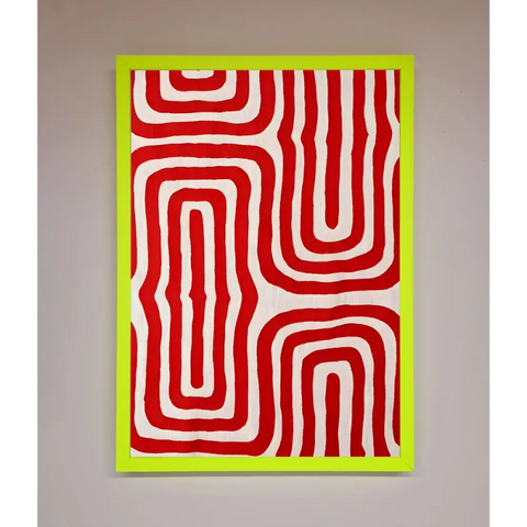 Red Waves Abstract Art Framed Poster - B0 (100 x 141 cm) / Neon Green - Framed Print