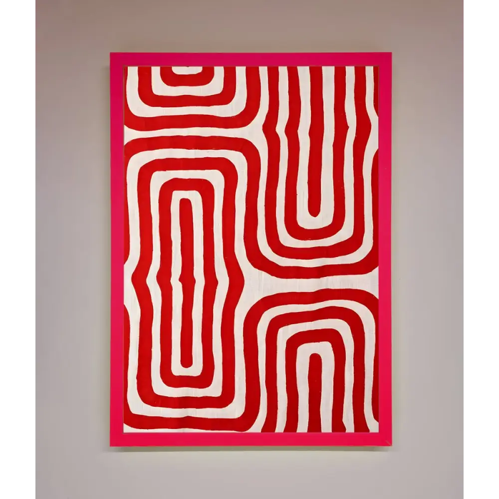 Red Waves Abstract Art Framed Poster - B0 (100 x 141 cm) / Neon Pink - Framed Print