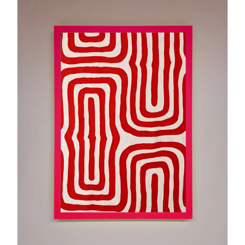 Red Waves Abstract Art Framed Poster - B0 (100 x 141 cm) / Neon Pink - Framed Print