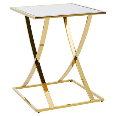 Reena gold finish side table with a gold finish metal frame and mirrored top perfect for your living room