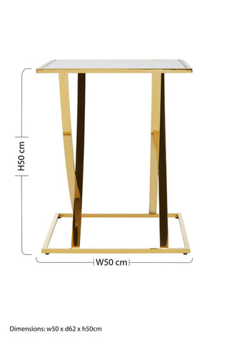 Gold finish metal side table with rectangular glass top and sleek modern design perfect for your living room