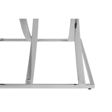 Chrome finished metal frame of reena silver coffee table with sleek geometric design for modern silver coffee setups