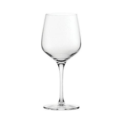 Clear glass wine goblet with slender stem and circular base from refine all purpose glasses set of 6 440ml