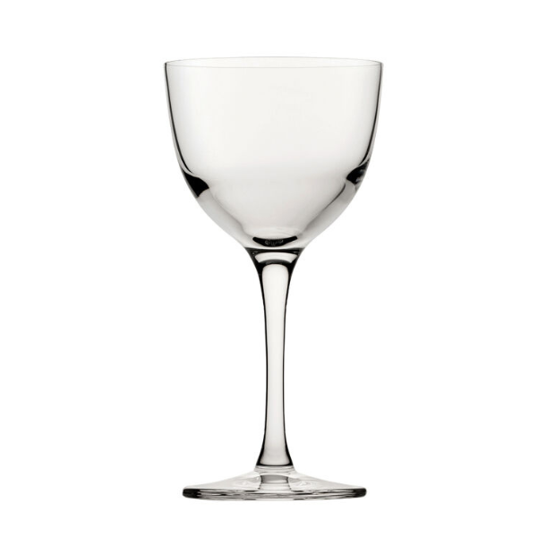 Clear glass refine nick nickora wine goblet with slender stem and circular base set of 6 170ml