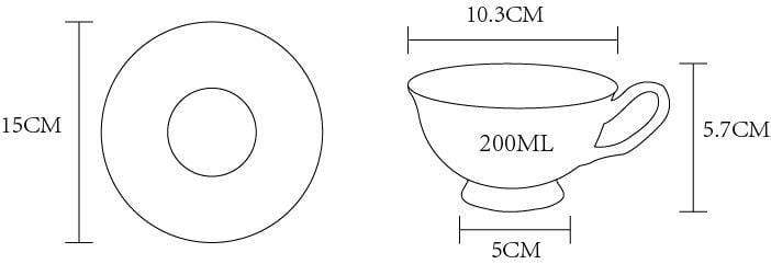 A white regal bloom bone china teacup and saucer with 10.3cm width cup and 15cm diameter saucer