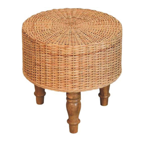 Regency round woven stool in light brown rattan with four turned wooden legs perfect for stylish storage