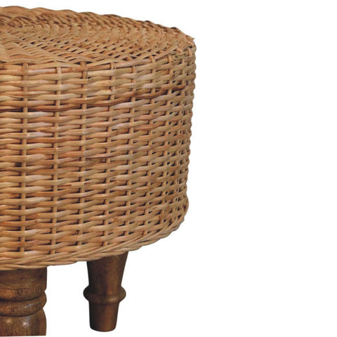 Regency round woven stool made of natural rattan with turned wooden legs perfect as a round woven stool ottoman