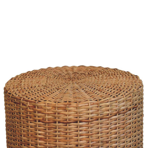 Regency round woven stool made of natural wicker with a tight uniform weave and rounded top in a cylindrical shape