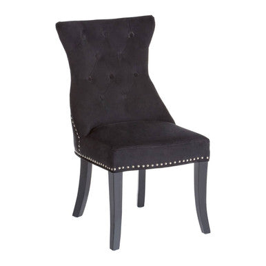 Regents Park black cotton velvet dining chair with tufted back and silver nailhead trim for stylish dining