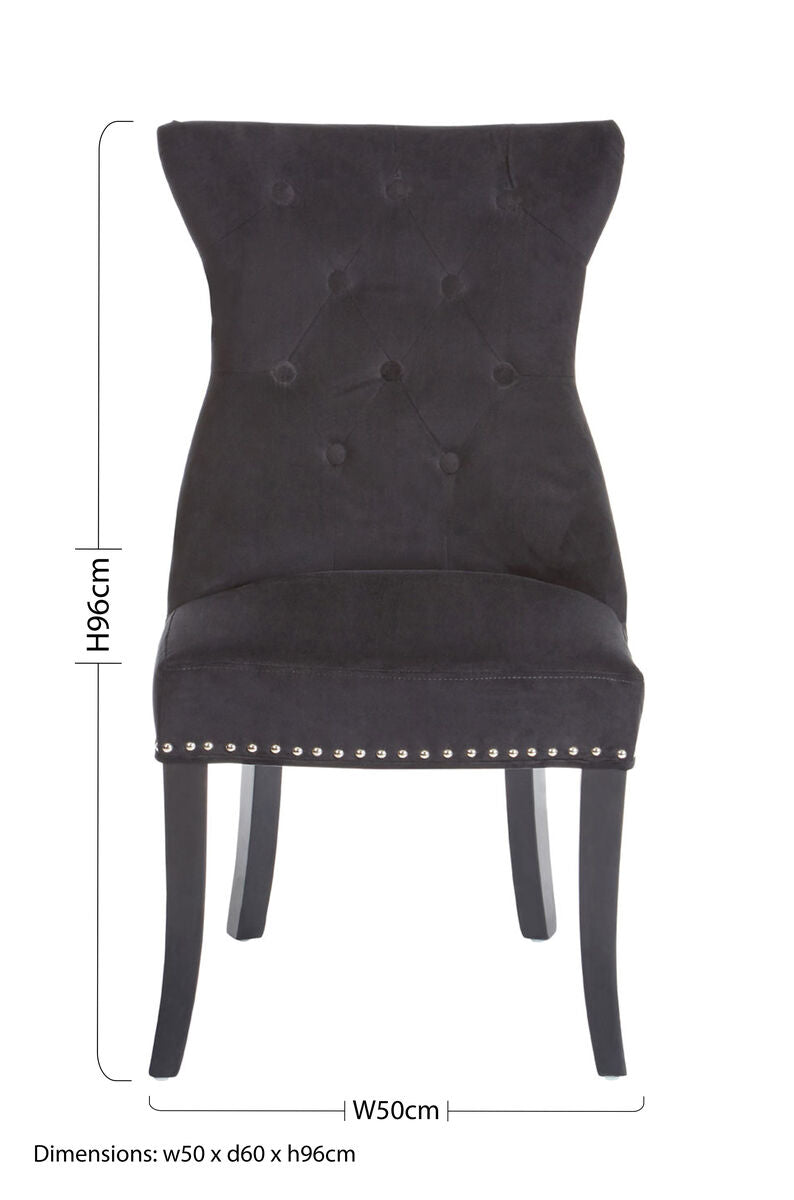 Regents park black cotton velvet dining chair with tufted back and silver nailhead trim for stylish dining