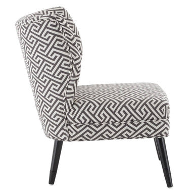Gray and white regents park greek key design accent chair with geometric upholstery and black tapered legs