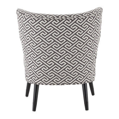 A modern regents park greek key design accent chair with gray and white geometric fabric and sleek black legs