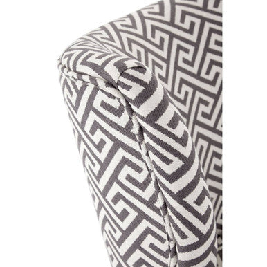 Armrest of regents park greek key design accent chair with gray and white geometric upholstery