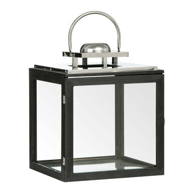 Regents park large stainless steel lantern with black metal frame clear glass panels and polished silver handle