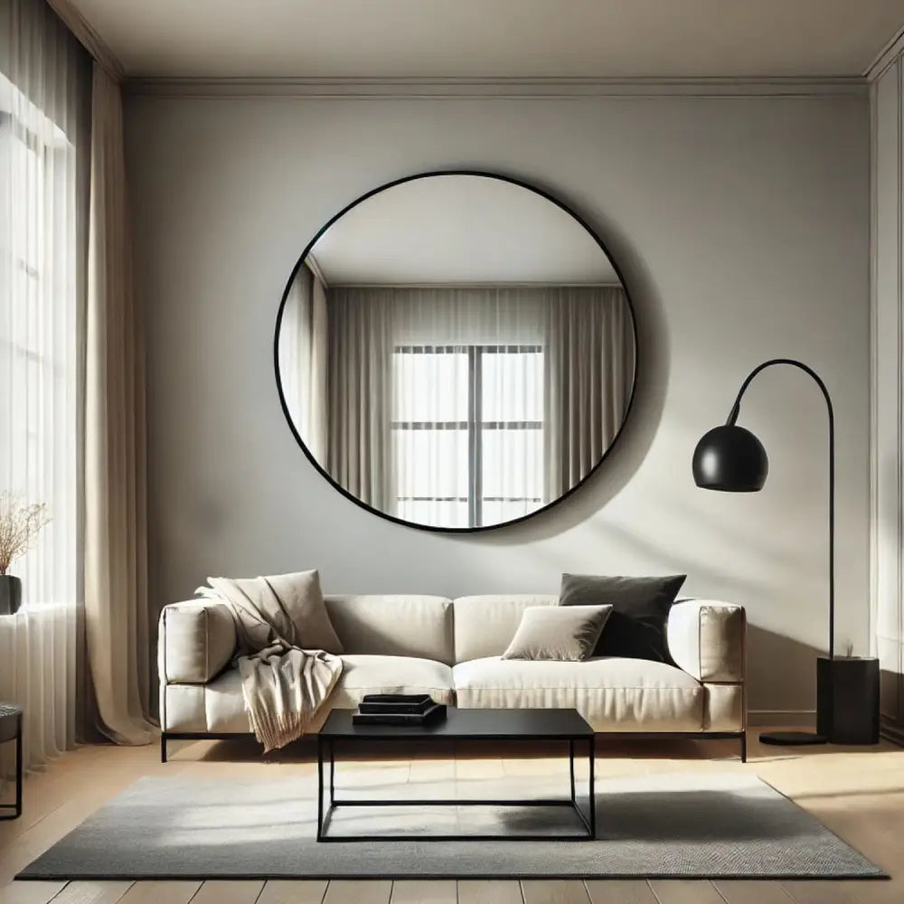 Rei - Extra Large Round Black Metal Circle Mirror - 120cm x 120cm - Mirror