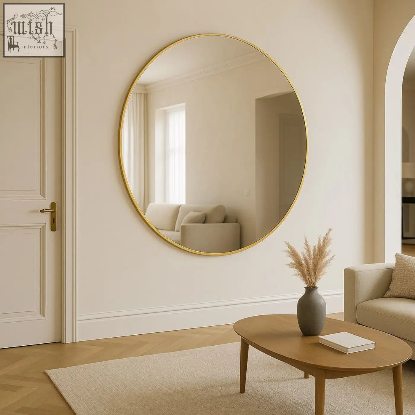 Rei 150cm gold extra large round mirror with satin gold metal frame perfect for stylish wall decor