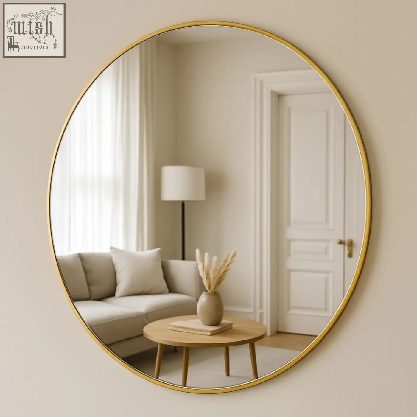 Rei 150cm gold extra large round mirror with satin gold metal frame perfect for stylish wall decor