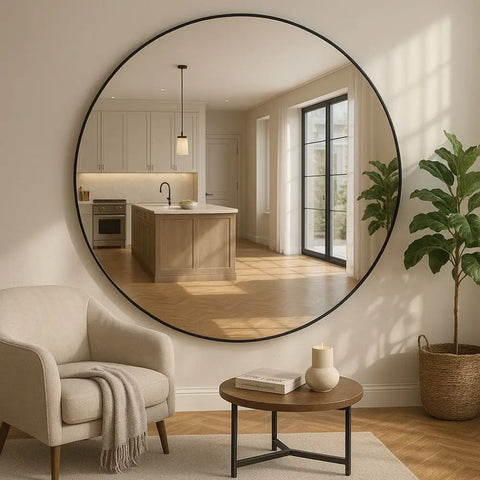 Rei - Large Round Black Metal Circle Mirror - 180cm x 180cm - Mirror