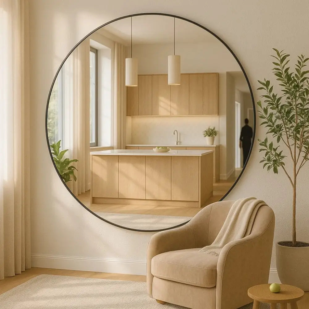 Rei - Large Round Black Metal Circle Mirror - 180cm x 180cm - Mirror