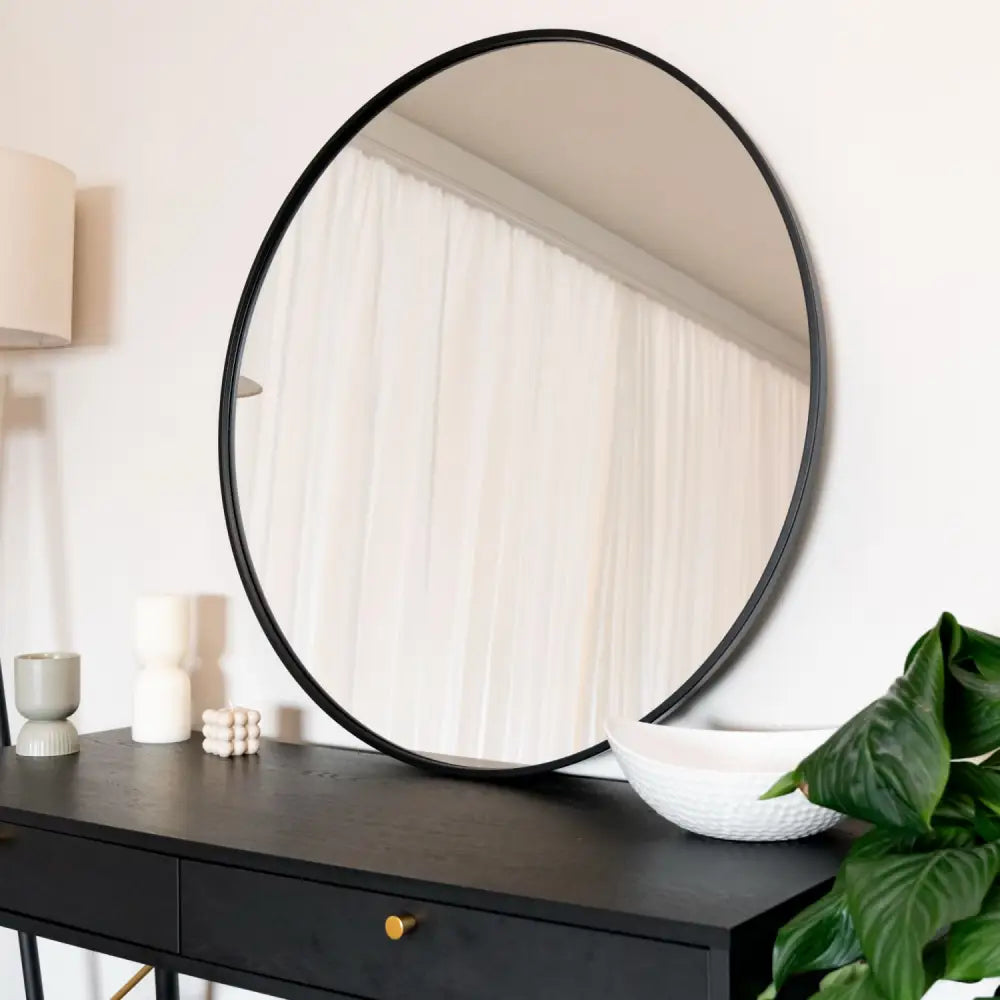 Rei - Large Round Black Metal Circle Mirror - 90cm x 90cm - Mirror