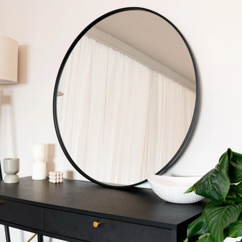 Rei - Large Round Black Metal Circle Mirror - 90cm x 90cm - Mirror