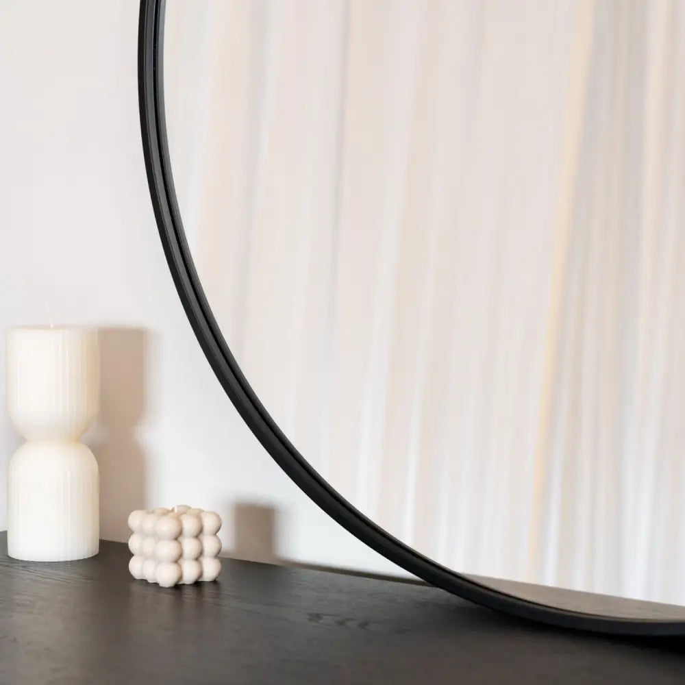 Rei - Large Round Black Metal Circle Mirror - 90cm x 90cm - Mirror