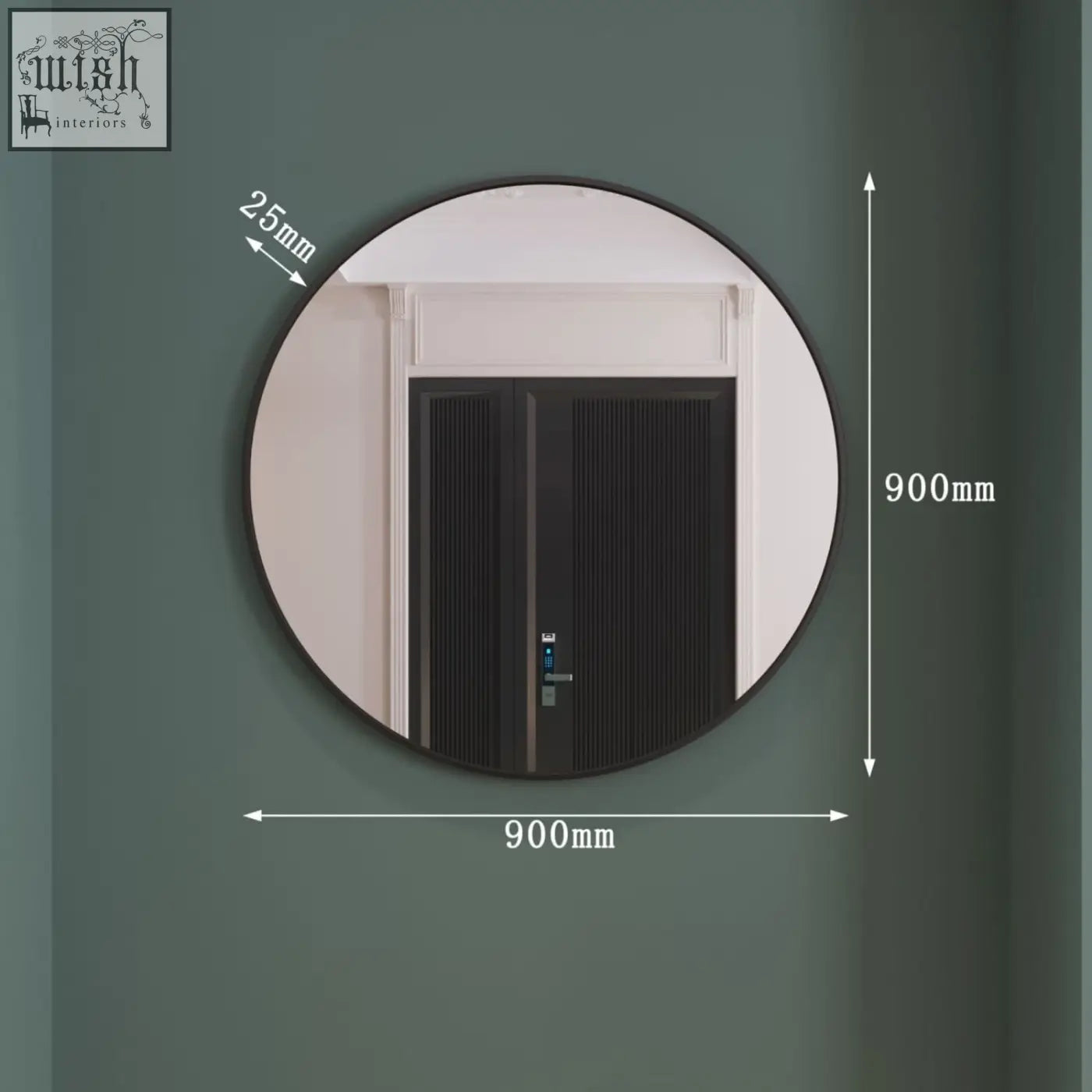 Rei 90cm black round metal mirror with sleek frame and reflective surface perfect as a black round wall decor