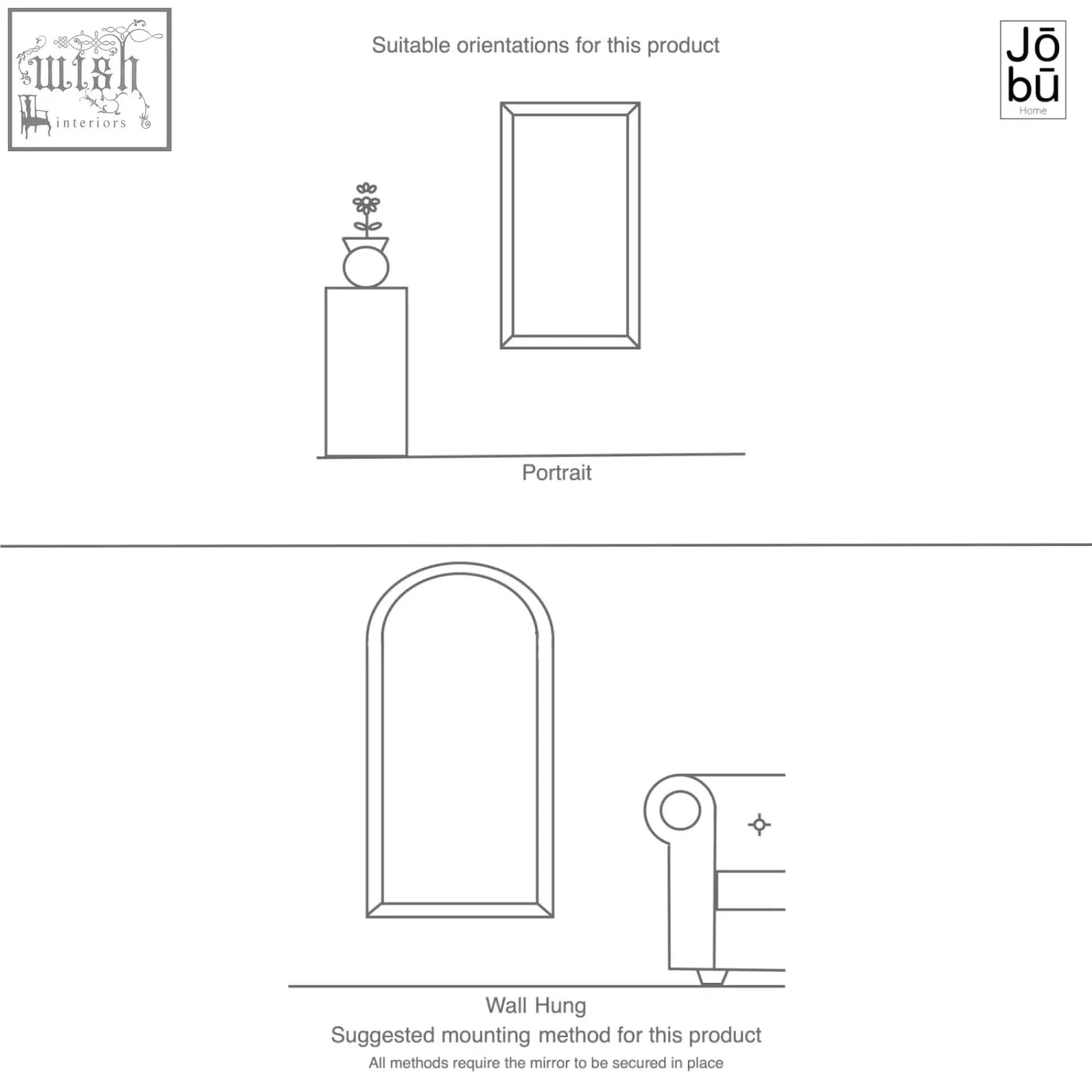 Rectangular wall mirror with arched top and minimalist frame paired with rei 90cm black round black round wall mirror