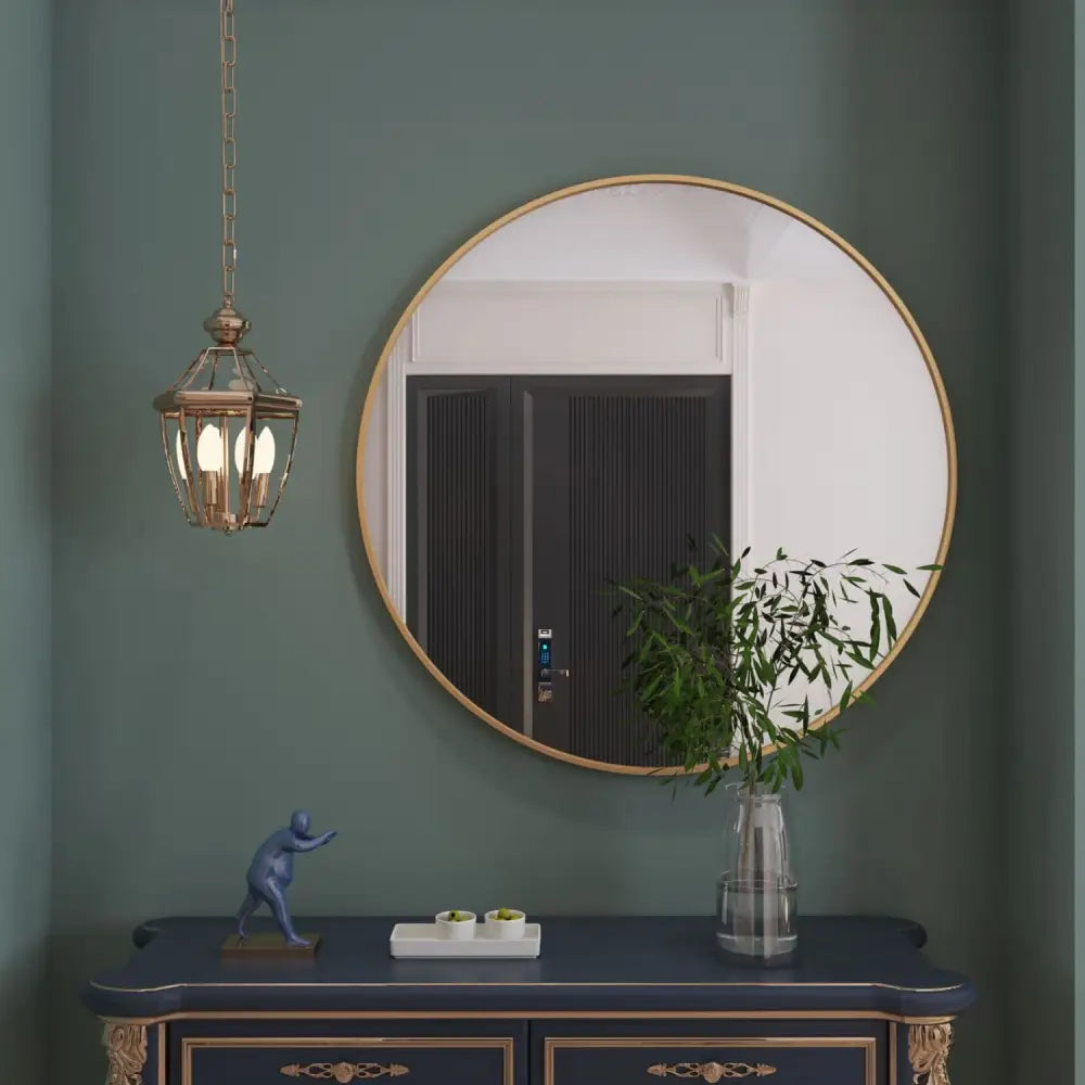 Rei - Large Round Gold Metal Circle Mirror - 90cm x 90cm - Mirror