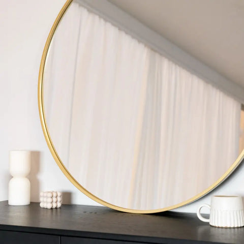 Rei - Large Round Gold Metal Circle Mirror - 90cm x 90cm - Mirror
